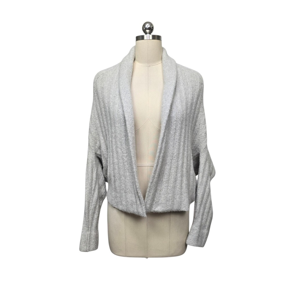 Vince Womens Alpaca Blend Ribbed Open Front Cardigan Gray Shawl Collar XS 2185